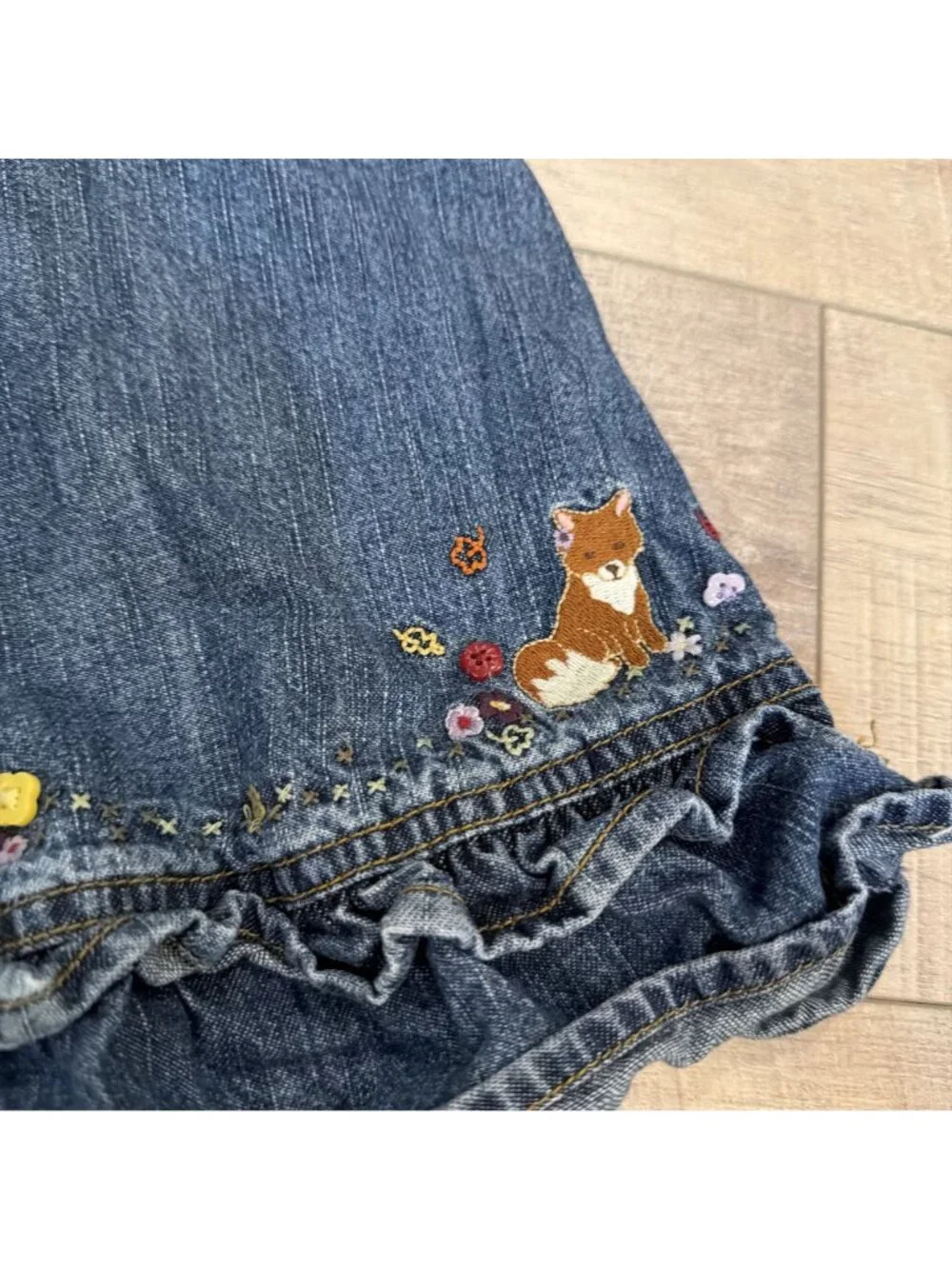 GYMBOREE GIRLS SIZE 8 DENIM SKIRT FLORAL FOX